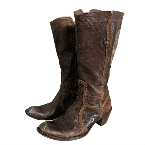 Siren by Mark Nason Women’s Distressed Brown Leather Tall Heeled Boots Size 8 - Picture 10 of 10